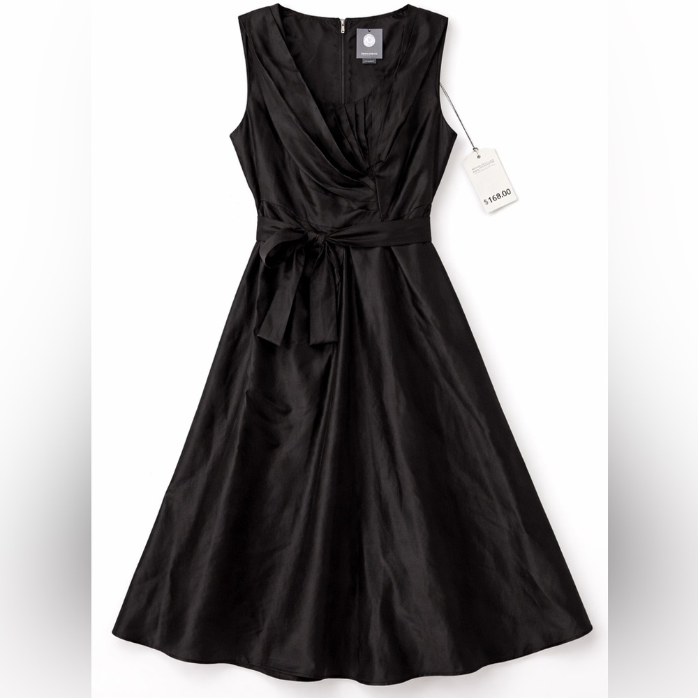Anthropologie Black Luxury Midi Dress Size 8 Tie Waist Cocktail Party Quillaree - Picture 5 of 9